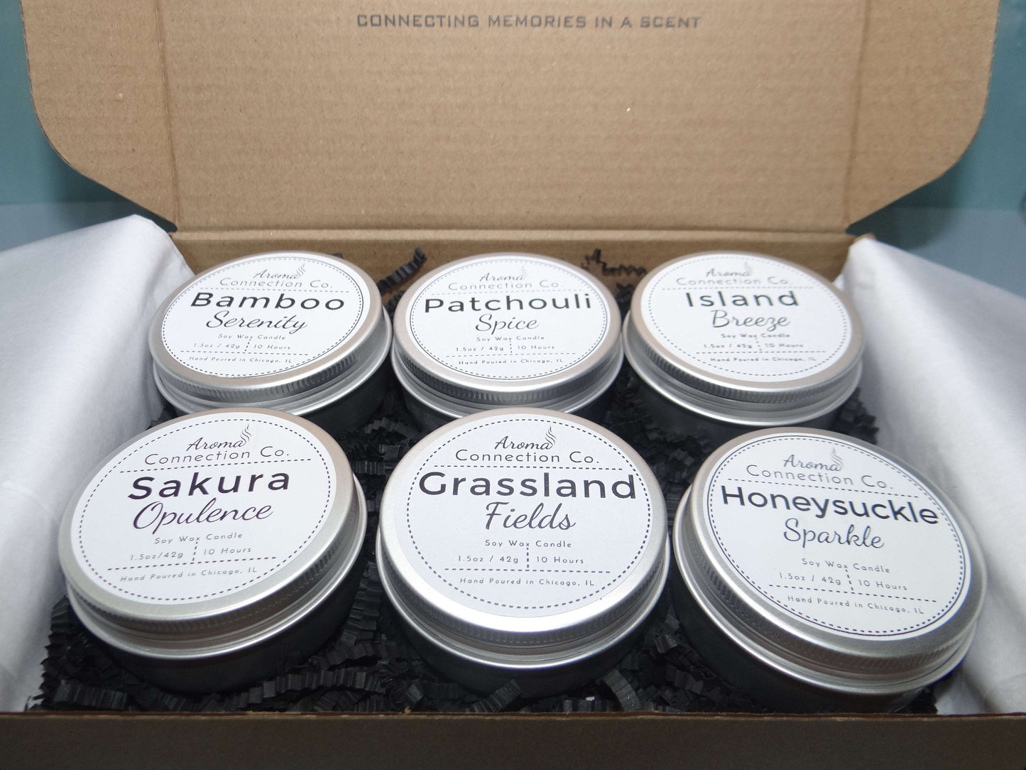 This sampler set consists of six 1.5oz tin soy wax candles from the new Spring Collection, featuring a variety of scents to explore. It's an ideal option for discovering all the spring fragrance options cost-effectively. It also makes for a unique and personalized gift, perfect as a holiday stocking stuffer.