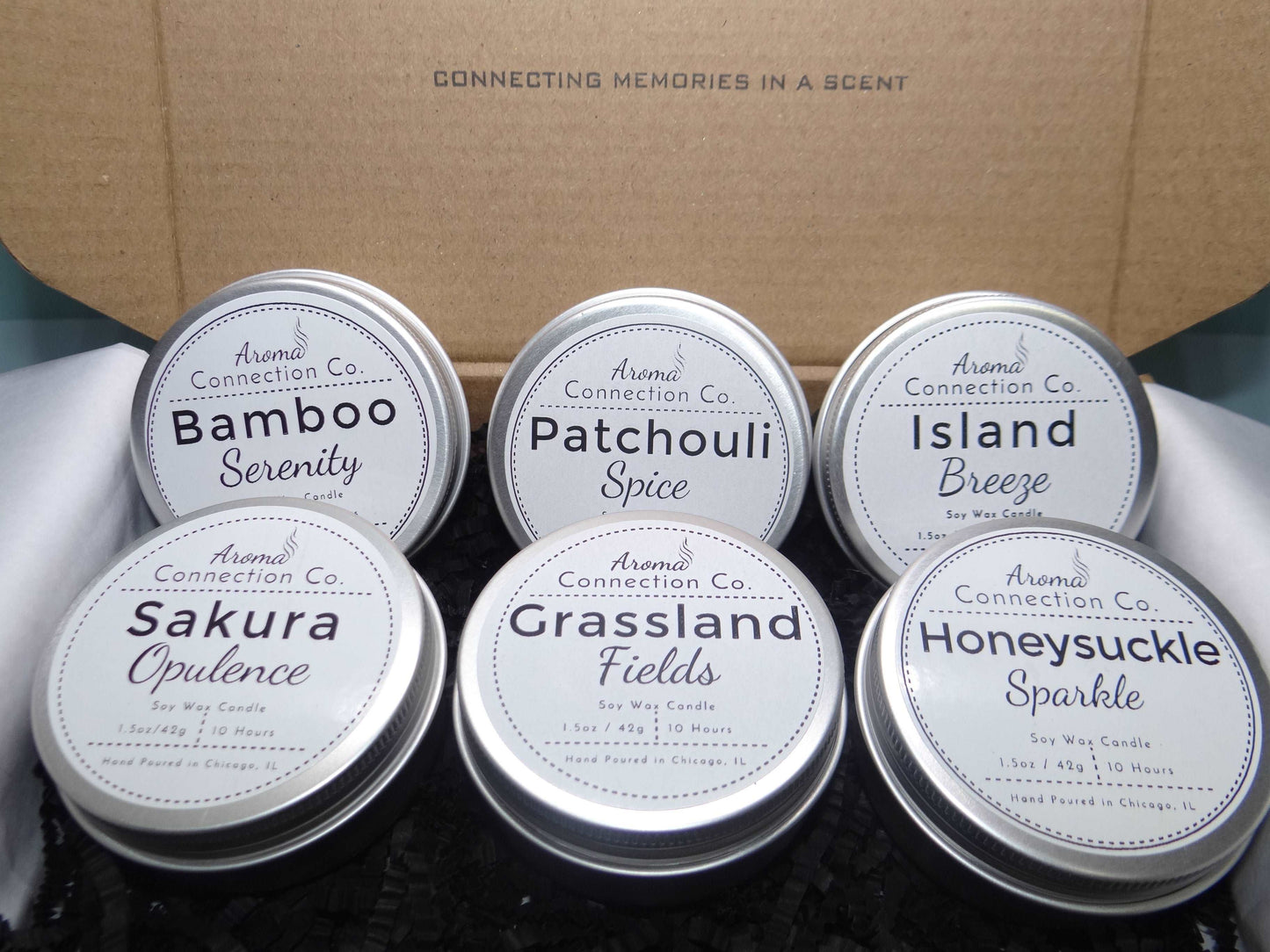 This sampler set consists of six 1.5oz tin soy wax candles from the new Spring Collection, featuring a variety of scents to explore. It's an ideal option for discovering all the spring fragrance options cost-effectively. It also makes for a unique and personalized gift, perfect as a holiday stocking stuffer.