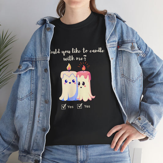 'Would You Like to Candle With Me' T-Shirt — Romantic Candlelight Couple Tee